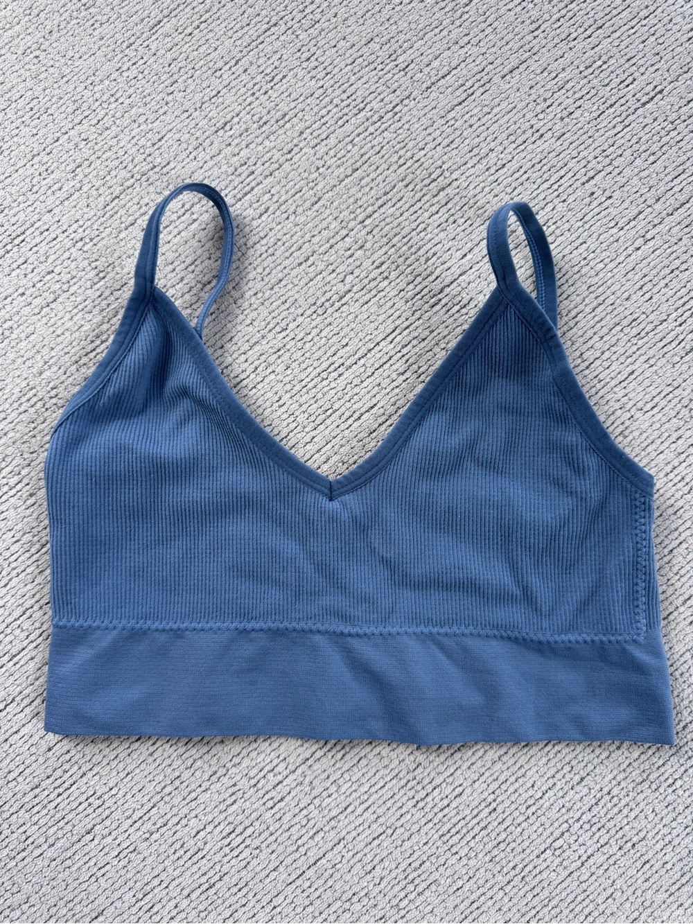 Women's Blue V-Neck Ribbed Bralette